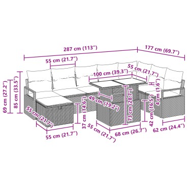 vidaXL Σετ 9 Τεμαχίων Καναπέ Κήπου με Μαξιλάρια Μπεζ Πολυ Ρατάν