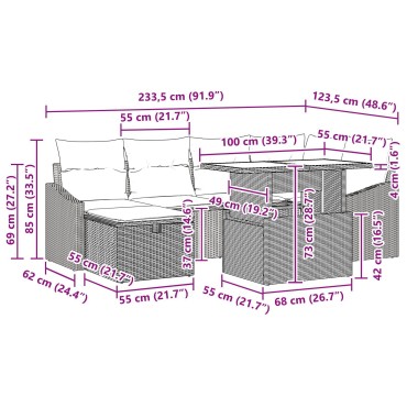 vidaXL Σετ Καναπέ Κήπου 7 Κομματιών με Μαξιλάρια Μαύρο Πολυρράταν