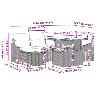 vidaXL Σετ Καναπέ Κήπου 7 Κομματιών με Μαξιλάρια Μαύρο Πολυρράταν