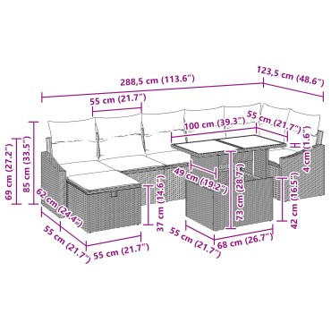 vidaXL Σετ Καναπέ Κήπου 8 Τεμαχίων με Μαξιλάρια Γκρι Πολυ Ρατάν