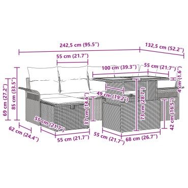 vidaXL 7 Τεμαχίων Σετ Καναπέ Κήπου με Μαξιλάρια Μπεζ Πολυ Ρατάν