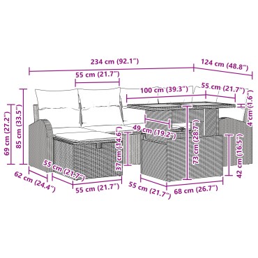 vidaXL Σετ Καναπέ 7 κομματιών Κήπου με Μαξιλάρια Μπεζ Πολυ Ράταν