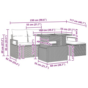 vidaXL Σετ καναπέ 6 τεμαχίων με μαξιλάρια Μπεζ Πολυ ρατάν