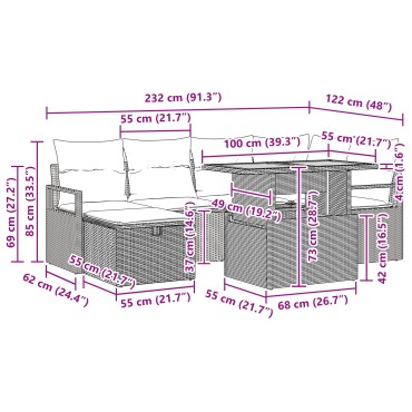 vidaXL 7 Τεμάχιο Σετ Καναπέ Κήπου με Μαξιλάρια Μπεζ Πολυ Ρατάν