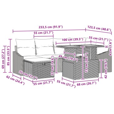 vidaXL Σετ 7 τεμαχίων Καναπέ Κήπου με Μαξιλάρια Γκρι Πολυ Ρατάν