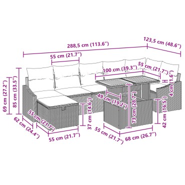 vidaXL Σετ Καναπέ 8 Τεμαχίων με Μαξιλάρια Γκρι Πολυ Ρατάν
