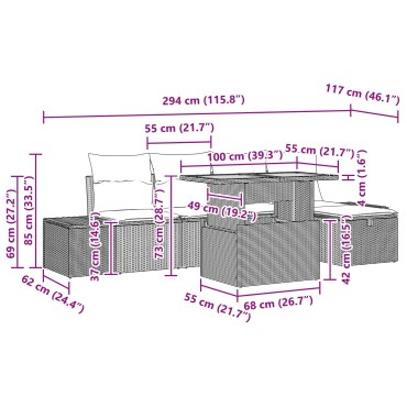 vidaXL Σετ Καναπέ Κήπου 6 Κομματιών με Μαξιλάρια Γκρι Πολυ Ρατάν