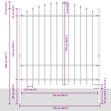 vidaXL Φράκτης Κήπου με Δίχτυ Κορυφής Γκρι 11,9x1,75 μ Χάλυβας
