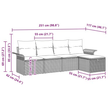 vidaXL Σετ 5 Τεμαχίων Καναπέ Κήπου με Μαξιλάρια Μπεζ Πολυ Ρατάν