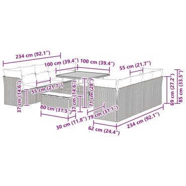 vidaXL Σετ κήπου 11 τμχ με μαξιλάρια Γκρι Πολυεστέρα Ακακία