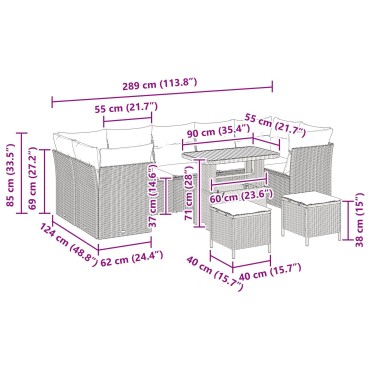 vidaXL Σετ Καναπέ Κήπου 10 Τεμαχίων με Μαξιλάρια Μπεζ Ρατάν