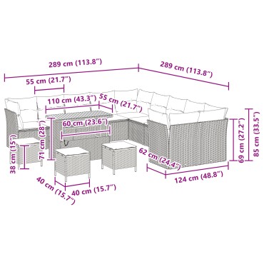 Σετ Καναπέ Κήπου 14 τεμαχίων με Μαξιλάρια Μπεζ Πολυ Ρατάν Ακακία, Σετ 4 τεμαχίων για φαγητό στον Κήπο με Μαξιλάρια Μπεζ Πολυ Ρατάν Ακακία