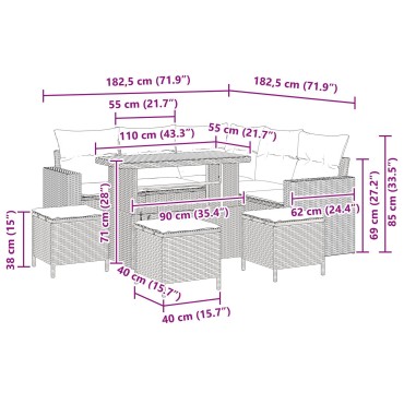 vidaXL Σετ 8 Τεμαχίων Καναπέ Κήπου Με Μαξιλάρια Γκρι Πολυ Ράταν Ακacia