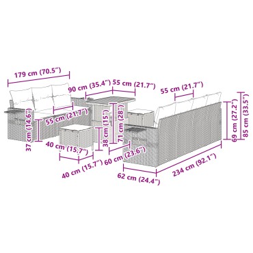 vidaXL 10 κομμάτια σαλονάκι κήπου με μαξιλάρια μπεζ συνθετικό ρατάν