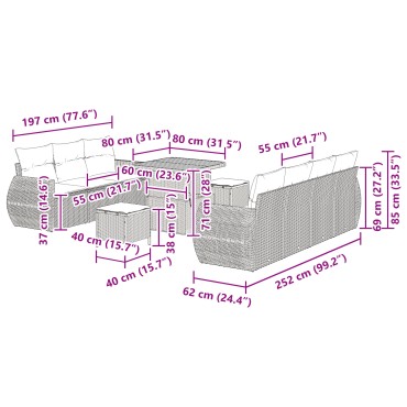 vidaXL Σετ Σαλονιού Κήπου 10 Τεμαχίων με Μαξιλάρια - Γκρι Πολυ Ρατάν & Ακακία
