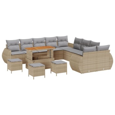vidaXL 13 Piece Garden Sofa Set with Cushions Beige Poly Rattan Acacia