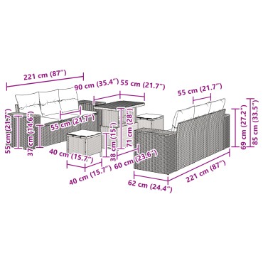 vidaXL Σετ 9 Τεμαχίων Καναπέ Κήπου με Μαξιλάρια Μπεζ Πολυ Ρατάν Ακακία