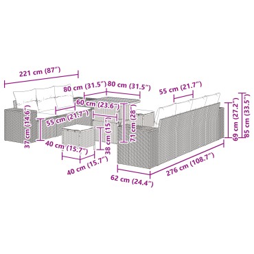 vidaXL Σετ 10 Τεμαχίων Κήπου με Μαξιλάρια Μπεζ Πολυ Ρατάν