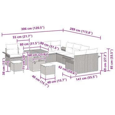 vidaXL Σετ Καναπέ Κήπου 13 Τεμαχίων Με Μαξιλάρια Γκρι Πολυ Ρατάν