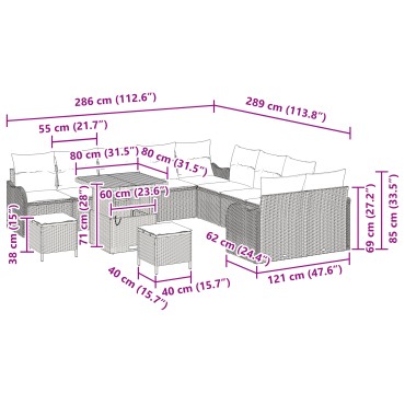 vidaXL Σετ Καναπέ Κήπου 13 Τεμαχίων με Μαξιλάρια Γκρι Πολυ Ρατάν
