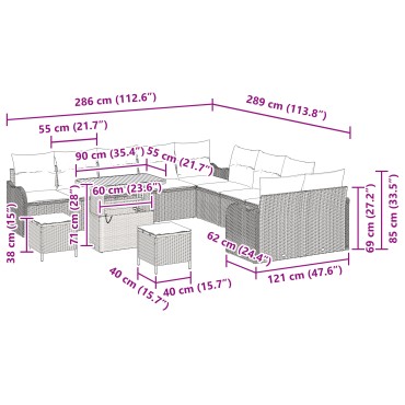 vidaXL Σετ Καναπέ 13 Τεμαχίων με Μαξιλάρια Μπεζ Πολυ Ρατάν Ακακία