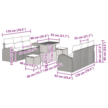 vidaXL Σετ 9 Τεμαχίων Σαλονιού Κήπου με Μαξιλάρια Μαύρο Πολυ Ρατάν Ακακία