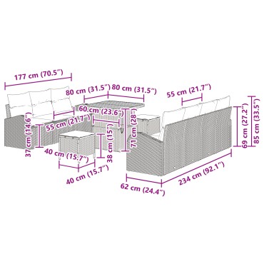 vidaXL Σετ 10 Κομματιών Σαφακιών Κήπου με Μαξιλάρια Γκρι Πολυρατάν