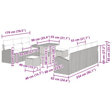 vidaXL Σετ Καναπέ Κήπου 10 Τεμαχίων με Μαξιλάρια σε Γκρι Πολυ Ρατάν