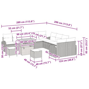 vidaXL Σετ Καναπέ 13 Τεμαχίων με Μαξιλάρια Μπεζ Πολυ Ρατάν Ακακίας
