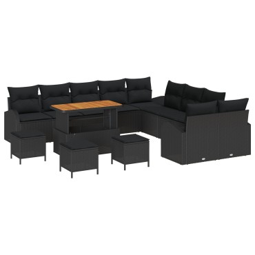 Set Καναπέ Κήπου vidaXL 14 Τεμαχίων με Μάξιλα Μαύρο Συνθετικό Ρατάν Ακακία, Set Καναπέ Κήπου vidaXL 2 Θέσεων με Μάξιλα Μαύρο Συνθετικό Ρατάν, Σετ Καθιστικού για Κήπο vidaXL 4 Τεμαχίων με Μάξιλα Μαύρο Συνθετικό Ρατάν Ακακία