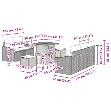 vidaXL Σετ 8 Τεμαχίων Καναπέ Κήπου με Μαξιλάρια Κρεμ Πολυ Ρατάν Ακακία