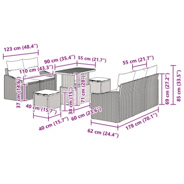 vidaXL Σετ Σαλονιού 8 Τεμαχίων με Μαξιλάρια Γκρι Πολυ Ρατάν Ακακία