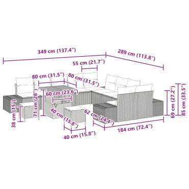 vidaXL Σετ Καναπέ Κήπου 13 Τεμαχίων με Μαξιλάρια Γκρι Πολυ Ρατάν Ακακία