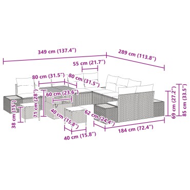vidaXL Σετ Κήπου 13 Τεμαχίων Με Μαξιλάρια Γκρι Πολυ Ράταν Ακακία