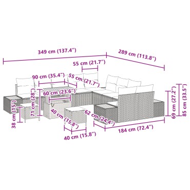 vidaXL Σετ Καναπέ Κήπου 13 Τεμαχίων με Μαξιλάρια Γκρι Πολυ Ράτανα Ακακία