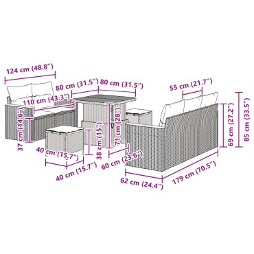 vidaXL 8 κομμάτια Σετ Καναπέ Κήπου με Μαξιλάρια Γκρι Πολυ Ράταν Ακακία