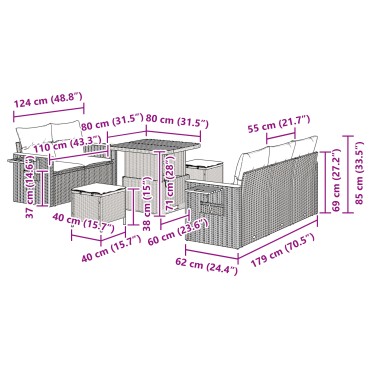vidaXL Σετ Καναπέ Κήπου 8 Τεμαχίων με Μαξιλάρια Γκρι Πολυαιθυλένιο Ακακία