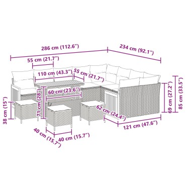 vidaXL 13 Τεμαχίων Σετ Καναπέ Κήπου με Μαξιλάρια Μαύρο Πολυ Ρατάν