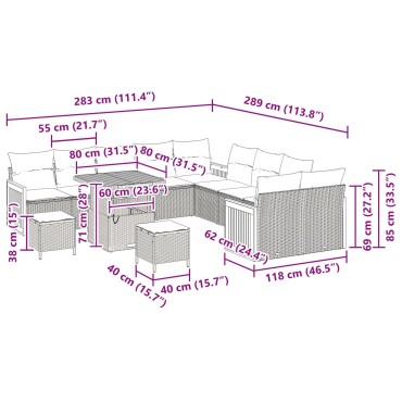 vidaXL Σετ Καναπέ Κήπου 13 Τεμαχίων με Μαξιλάρια Μπεζ Πολυ Ρατάν Ακακία
