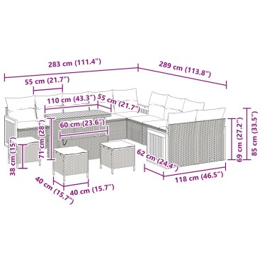 vidaXL Σετ 13 Τεμαχίων Καναπέ Κήπου με Μαξιλάρια Γκρι Ρατάν Ακακία