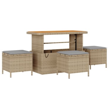 vidaXL 9 Piece Garden Sofa Set with Cushions Beige Poly Rattan Acacia