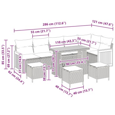 vidaXL 9 Piece Garden Sofa Set with Cushions Beige Poly Rattan Acacia