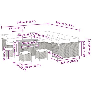 vidaXL 13 Τεμαχίων Σετ Καναπέ Κήπου με Μαξιλάρια Γκρι Πολυ Ρατάν Ακακία