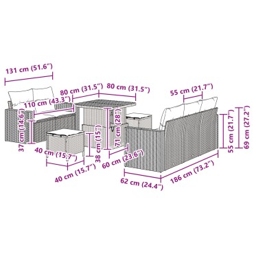 vidaXL 8 Τεμ Καναπέ Κήπου με Μαξιλάρια Μπεζ Πολυ Ρατάν Ακακία