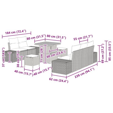 vidaXL Σετ καναπέ κήπου 8 κομμάτια με μαξιλάρια Μαύρο Πολυ ρατάν Ακακία