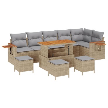 vidaXL 9 Τμήμα Σαλονιού Κήπου με Μαξιλάρια Μπεζ Poly Rattan Acacia