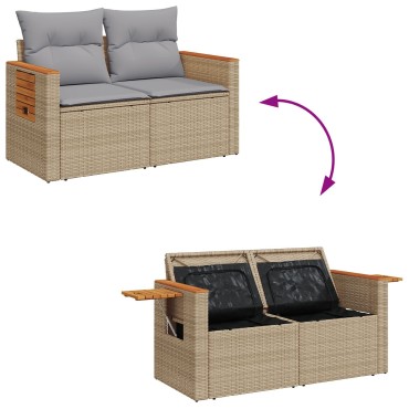 vidaXL 9 Τμήμα Σαλονιού Κήπου με Μαξιλάρια Μπεζ Poly Rattan Acacia