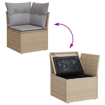 vidaXL 9 Τμήμα Σαλονιού Κήπου με Μαξιλάρια Μπεζ Poly Rattan Acacia