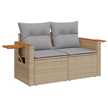vidaXL 9 Τμήμα Σαλονιού Κήπου με Μαξιλάρια Μπεζ Poly Rattan Acacia