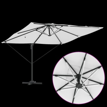 vidaXL Ομπρέλα Roma με LEDs Άμμος 286x285x270 εκ. Αλουμίνιο
